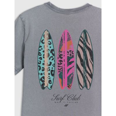 2. T-shirt relaxed z nadrukiem damski 4F 4FRSS26TTSHF4515-27S
