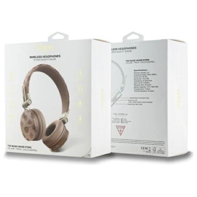 4. Słuchawki nauszne Bluetooth Guess Peony Script Round Shape ENC - brązowe