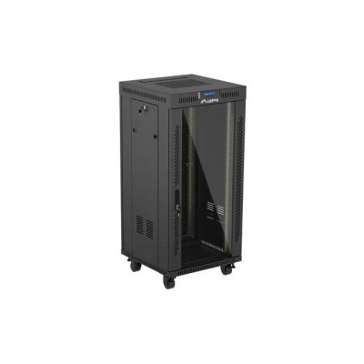 16. LANBERG SZAFA INSTALACYJNA RACK STOJĄCA 19" 24U 600X600 CZARNA DRZWI PRZESZKLONE LCD (FLAT PACK) V2