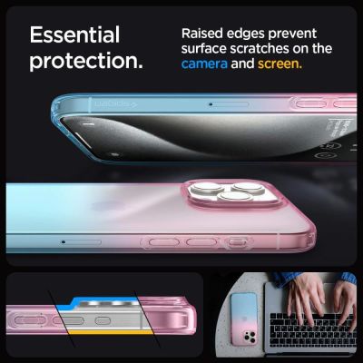10. Etui Spigen Liquid Crystal na iPhone 15 Pro - różowo-niebieskie