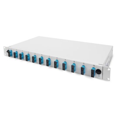 2. Panel krosowy FO bez płyty czołowej 19'' 1U, wysuwany, dławnica PG13.5 i PG16, opaski/uchwyty, szary