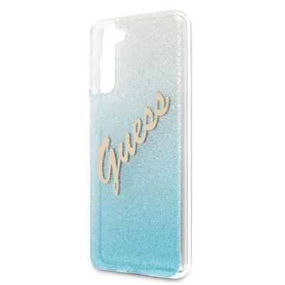 6. Etui Guess Glitter Gradient Script na Samsung Galaxy S21+ - niebieskie