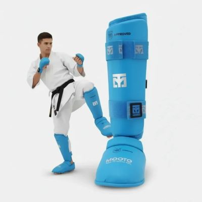 2. Ochraniacze piszczeli i stóp Karate WKF BLUE | MOOTO