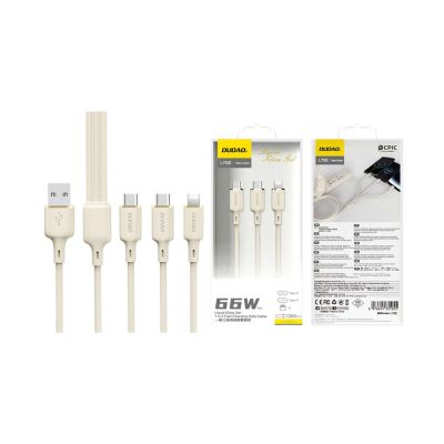 4. Kabel 3w1 Dudao L7SE USB-A - 2x USB-C / Lightning 66W 1.2m - beżowy
