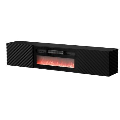 Szafka RTV LARA 183x35x37 czarny mat + czarny kominek