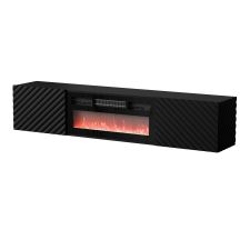 Szafka RTV LARA 183x35x37 czarny mat + czarny kominek