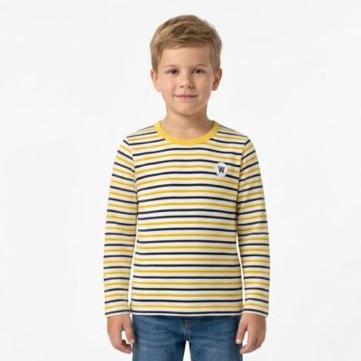 3. Koszulka z długim rękawem Wood Wood Kim Off-white/yellow stripes - 10235409-2323-Stripes