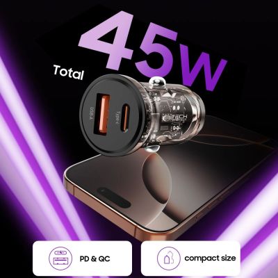 4. Ładowarka samochodowa Tech-Protect CC01 45 W 2-porty USB-A / USB-C - czarna