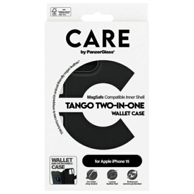 4. Etui CARE by PanzerGlass Feature Tango 2w1 Wallet MagSafe na iPhone 15 - czarne