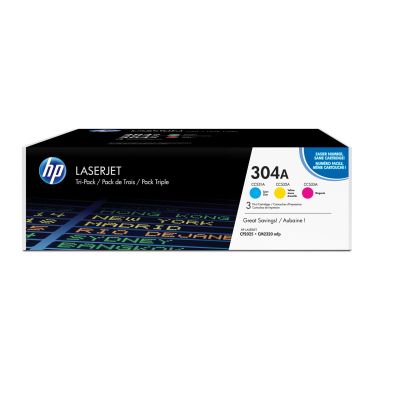 3. HP 304A zestaw 3 oryginalnych wkładów z tonerem LaserJet: błękitny/purpurowy/żółty
