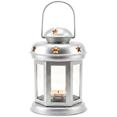 ŚWIECZNIK NA TEA LIGHT LATARENKA 15CM SREBRNA