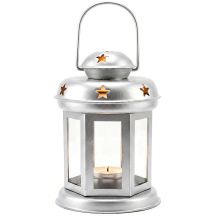 ŚWIECZNIK NA TEA LIGHT LATARENKA 15CM SREBRNA