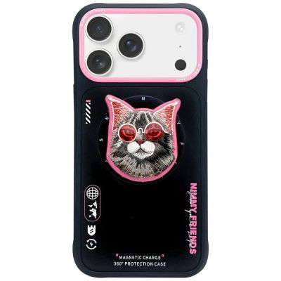 Etui Nimmy Glasses Cool Cat MagSafe na iPhone 17 Pro Max - czarno-różowe