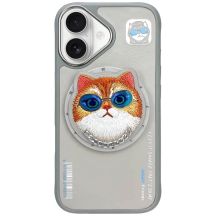 Etui Nimmy Glasses Cool Cat MagSafe na iPhone 16 - szare