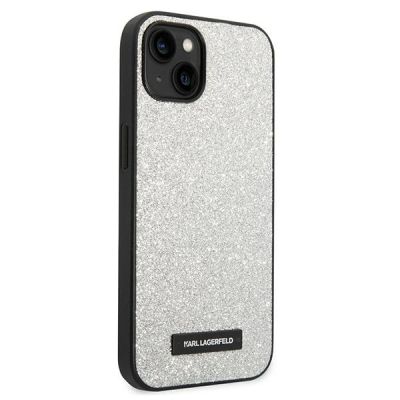 4. Etui Karl Lagerfeld Glitter Plaque Logo na iPhone 14 Plus - srebrne