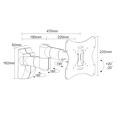 5. Uchwyt ścienny do monitora Maclean MC-503S (Obrotowy, ścienne, Uchylny; 23" - 42"; max. 30kg)