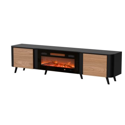4. Szafka RTV VOLARE 200x39x49 czarny/orzech + kominek