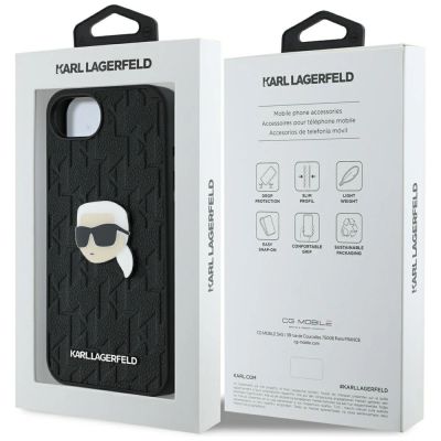 8. Etui Karl Lagerfeld Monogram Karl Head Pin na iPhone 16e - czarne