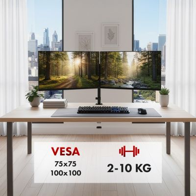 25. MACLEAN UCHWYT NA 2 MONITORY,SPRĘŻYNA GAZOWA, 17"-32", 2-10KG, CZARNY MC-136