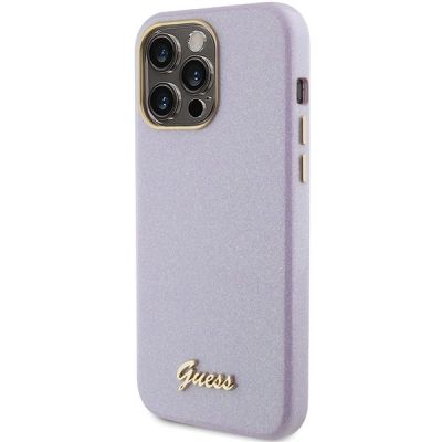 2. Etui Guess Glitter Glossy Script do iPhone 15 Pro - liliowe