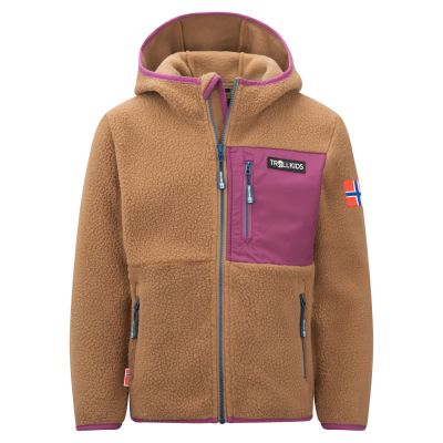 Kurtka polarowa dziecięca Trollkids Kids Aurlandsfjord Jacket z kapturem rozpinana brązowa (466-823)