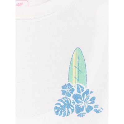 6. T-shirt loose z nadrukiem dziewczęcy 4F 4FJRSS26TTSHF3980-11S
