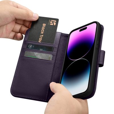 16. iCarer Wallet Case 2in1 etui iPhone 14 Pro skórzany pokrowiec z klapką Anti-RFID ciemnofioletowy (WMI14220726-DP)