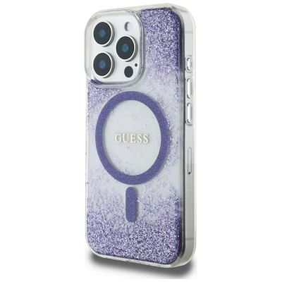 2. Etui Guess HC Resin Bottom Glitter MagSafe na iPhone 16 Pro  - fioletowe