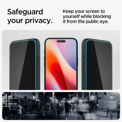 10. Szkło hartowane Spigen Glas.tR EzFit prywatyzujące na iPhone 15 / 16 z adapterem (2 szt.)