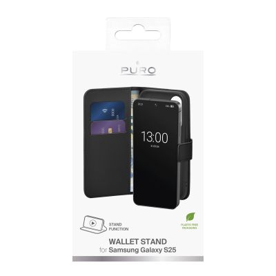 4. Etui z ekoskóry Puro Booklet Case z klapką i portfelem do Samsung Galaxy S25 - czarne
