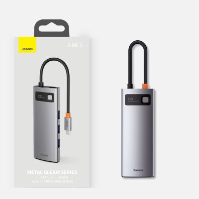 25. Baseus Metal Gleam 5w1 wielofunkcyjny HUB USB Typ C - USB Typ C Power Delivery 100 W / HDMI 4K 30 Hz / 3x USB 3.2 Gen 1 Szary (CAHUB-CX0G)