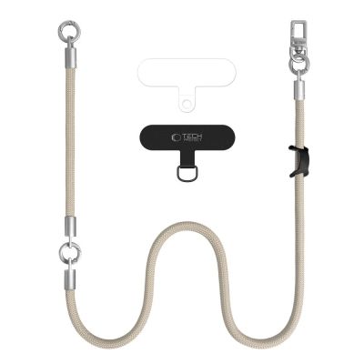 2. Smycz do telefonu Tech-Protect C10S Crossbody (114 cm) + na nadgarstek (31 cm) - beżowo-tytanowa