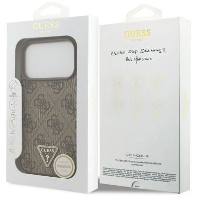 8. Etui Guess Leather 4G Triangle Strass MagSafe na iPhone 17 Pro - brązowe