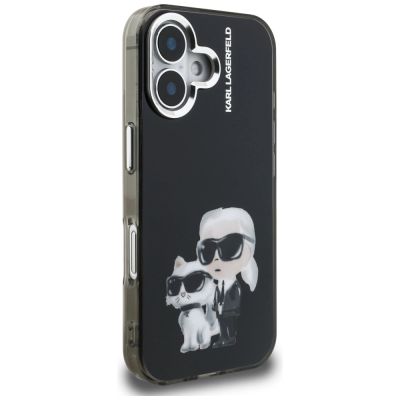 4. Etui Karl Lagerfeld IML Aquarelle Karl & Choupette & Logo na iPhone 16 - czarne