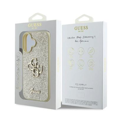 8. Etui Guess Fixed Glitter Big 4G na iPhone 16 Plus - złote