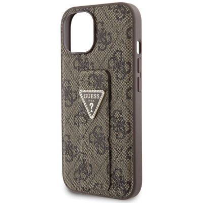 6. Etui Guess Grip Stand 4G Triangle Strass na iPhone 15 - brązowe