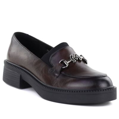 Skórzane lordsy damskie mokasyny na grubej podeszwie bordowe Vinceza 39985