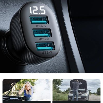 12. Ładowarka samochodowa Joyroom JR-CCD03 3.4A z wyświetlaczem 3x USB-A - czarna