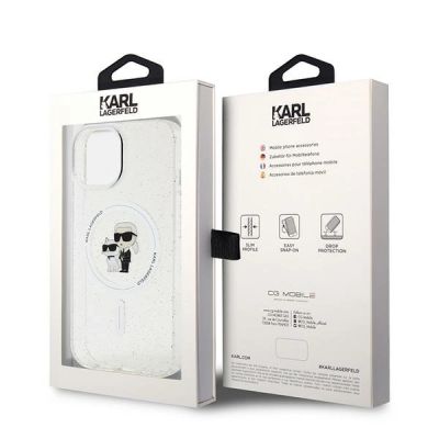 8. Etui Karl Lagerfeld Karl&Choupette Glitter MagSafe na iPhone 15 Plus - przezroczyste