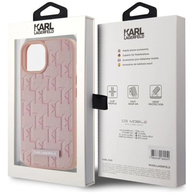 8. Etui Karl Lagerfeld Leather Monogram Metal Logo MagSafe na iPhone 15 - różowe