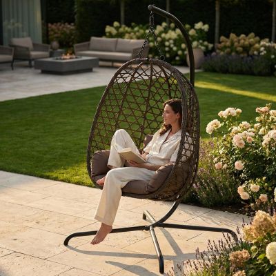 7. KOKON FOTEL WISZĄCY 105x195CM CIEMNY BRĄZOWY