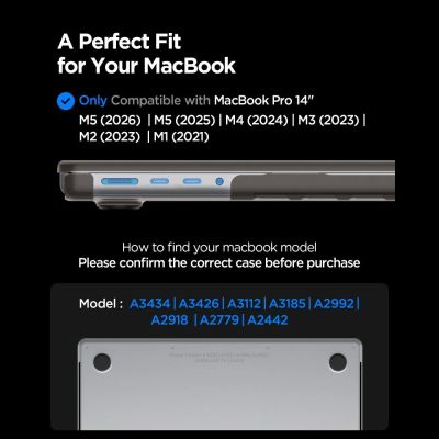 6. Etui Spigen AirSkin na MacBook Pro 14" 2021 / 2023 / 2024 / 2025 / 2026 - półprzezroczyste