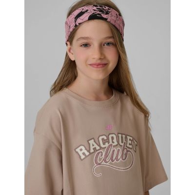 4. T-shirt oversize z nadrukiem dziewczęcy 4F 4FJRAW26TTSHF4242-83S