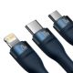 3. Baseus Flash Series II kabel USB Typ C / USB Typ A - USB Typ C / Lightning / micro USB 100 W 1,2 m niebieski (CASS030103)