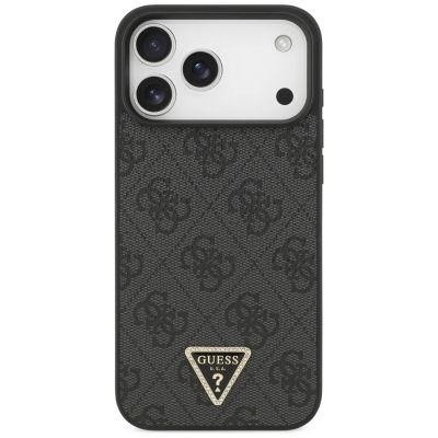 3. Etui Guess Leather 4G Triangle Strass MagSafe na iPhone 17 Pro Max / 18 Pro Max - czarne