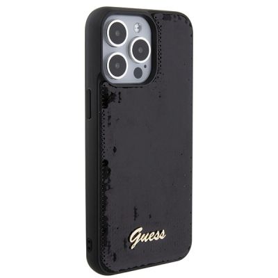 4. Etui Guess Sequin Script Metal na iPhone 15 Pro Max - czarne
