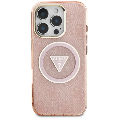 3. Etui Guess IML Metal Glitter 4G Circle Triangle MagSafe na iPhone 16 Pro - różowe