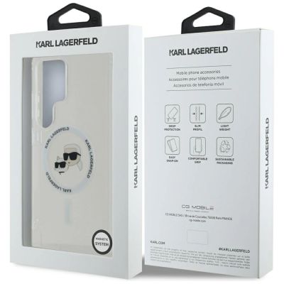 8. Etui Karl Lagerfeld Button Karl & Choupette Heads Printed Logo MagSafe Samsung Galaxy S25 Ultra biały