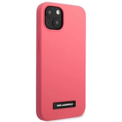 4. Etui Karl Lagerfeld Silicone Plaque na iPhone 13 mini - fuksjowy