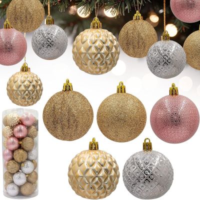 11. BOMBKA DEKORACYJNA PLASTIKOWA 6CM SET 35 SZT ZŁOTY RÓŻOWY